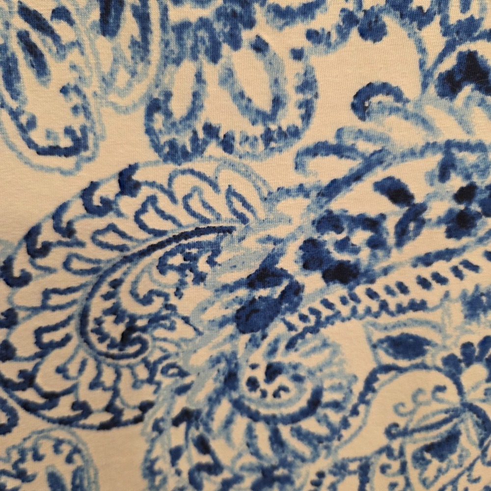 Ruby Rd. Blue and White Paisley Smocked Neck Cutout Blouse - Picture 3 of 7